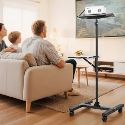 VEVOR Projector Stand, 2 Shelves Laptop Floor Stand, Projector Stands Table with Adjustable Height 33.86 to 53.54 inch, I-Beam Frame Projectors Stands Tripod for Meetings, Outdoor Movies, Video Stand
