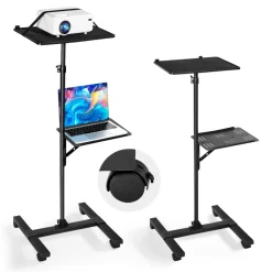 VEVOR Projector Stand, 2 Shelves Laptop Floor Stand, Projector Stands Table with Adjustable Height 33.86 to 53.54 inch, I-Beam Frame Projectors Stands Tripod for Meetings, Outdoor Movies, Video Stand