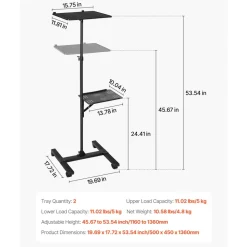 VEVOR Projector Stand, 2 Shelves Laptop Floor Stand, Projector Stands Table with Adjustable Height 33.86 to 53.54 inch, I-Beam Frame Projectors Stands Tripod for Meetings, Outdoor Movies, Video Stand