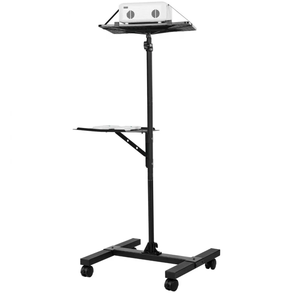 VEVOR Projector Stand, 2 Shelves Laptop Floor Stand, Projector Stands Table with Adjustable Height 33.86 to 53.54 inch, I-Beam Frame Projectors Stands Tripod for Meetings, Outdoor Movies, Video Stand
