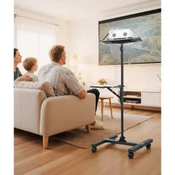 VEVOR Projector Stand, 2 Shelves Laptop Floor Stand, Projector Stands Table with Adjustable Height 33.86 to 53.54 inch, I-Beam Frame Projectors Stands Tripod for Meetings, Outdoor Movies, Video Stand