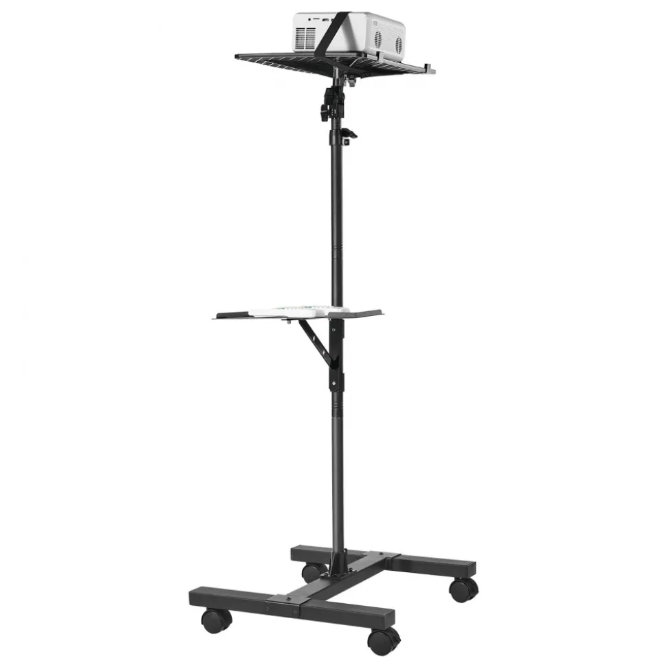 VEVOR Projector Stand, 2 Shelves Laptop Floor Stand, Projector Stands Table with Adjustable Height 33.86 to 53.54 inch, I-Beam Frame Projectors Stands Tripod for Meetings, Outdoor Movies, Video Stand