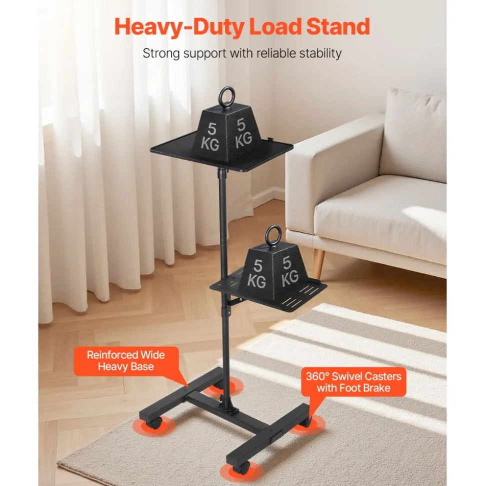 VEVOR Projector Stand, 2 Shelves Laptop Floor Stand, Projector Stands Table with Adjustable Height 33.86 to 53.54 inch, I-Beam Frame Projectors Stands Tripod for Meetings, Outdoor Movies, Video Stand