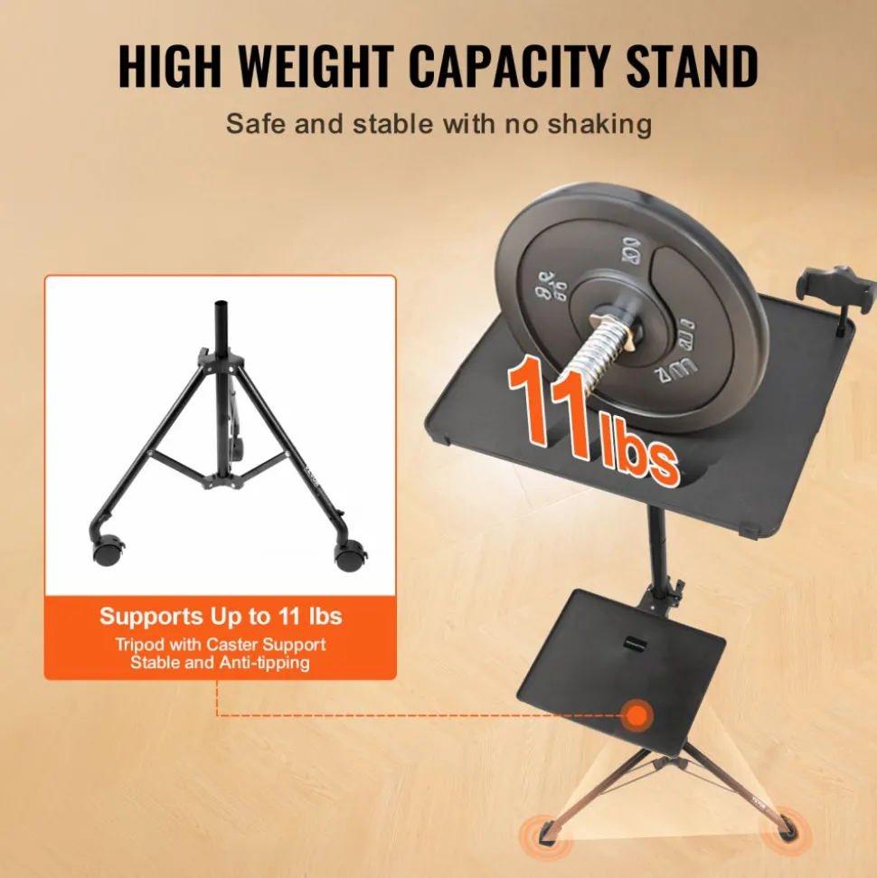 VEVOR Projector Stand with Wheels, Laptop Stand Tripod Adjustable Height from 31.3 to 67.3", Projector Tripod Stand with 2 Trays & Gooseneck Phone Holder, for Outdoor Movies, Home, Office or Studio