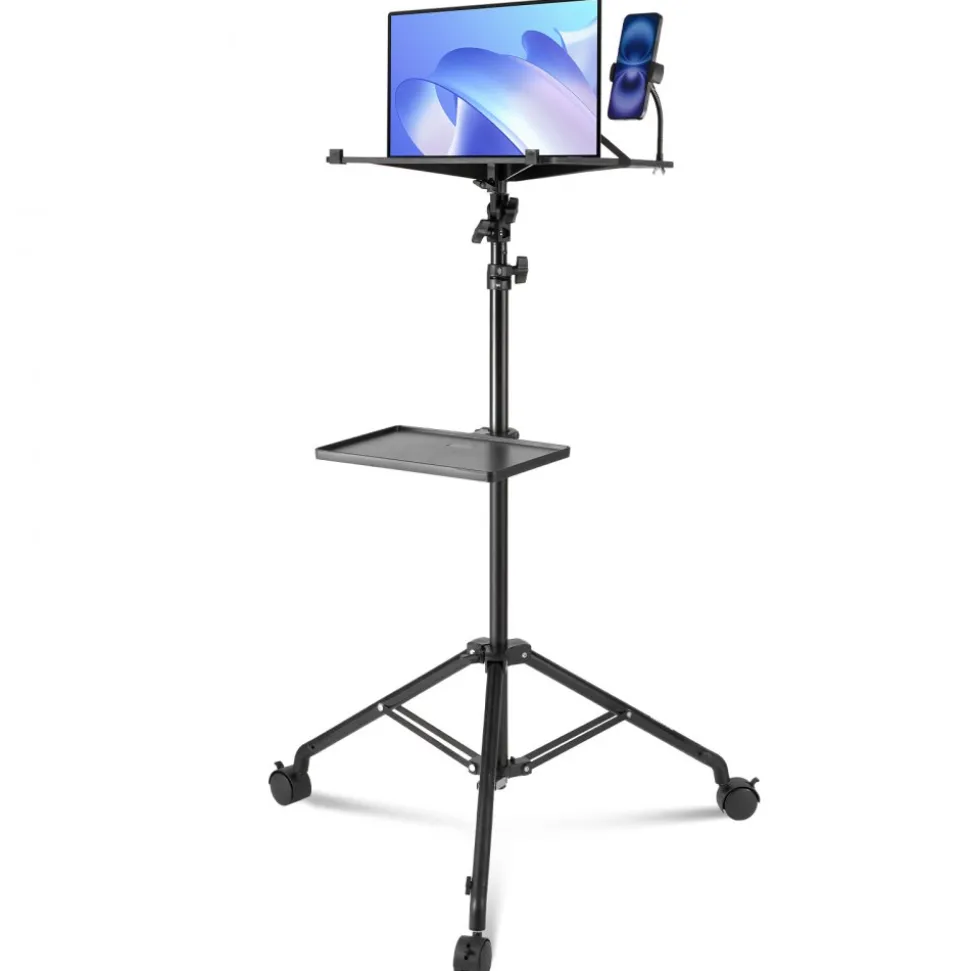 VEVOR Projector Stand with Wheels, Laptop Stand Tripod Adjustable Height from 31.3 to 67.3", Projector Tripod Stand with 2 Trays & Gooseneck Phone Holder, for Outdoor Movies, Home, Office or Studio