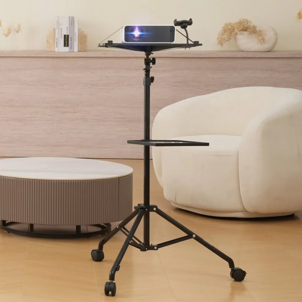 VEVOR Projector Stand with Wheels, Laptop Stand Tripod Adjustable Height from 31.3 to 67.3", Projector Tripod Stand with 2 Trays & Gooseneck Phone Holder, for Outdoor Movies, Home, Office or Studio