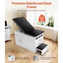 VEVOR Pro Medical Exam Table, Medical Examination Bed with Adjustable Backrest, Physical Therapy Exam Table with Locking Cabinet, 2 Drawers, Paper Roll Dispenser, Step Stool & Leg Rest, 500LBS Loading
