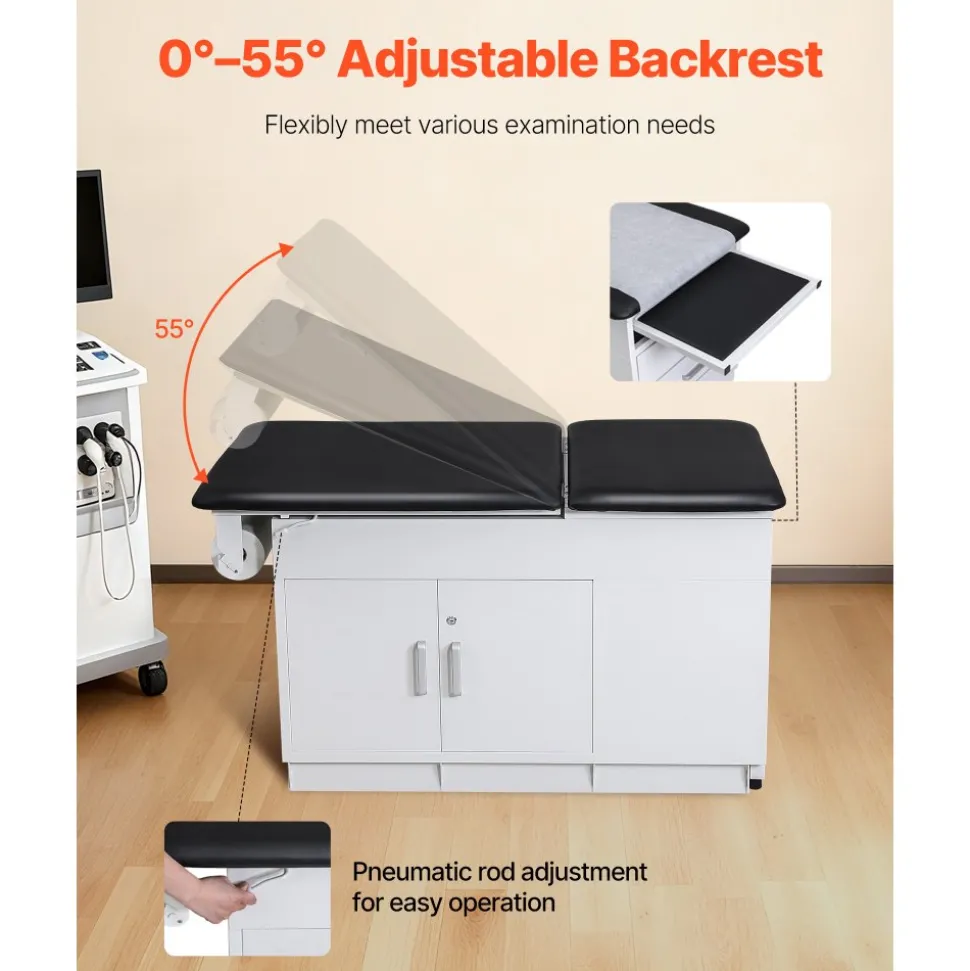VEVOR Pro Medical Exam Table, Medical Examination Bed with Adjustable Backrest, Physical Therapy Exam Table with Locking Cabinet, 2 Drawers, Paper Roll Dispenser, Step Stool & Leg Rest, 500LBS Loading
