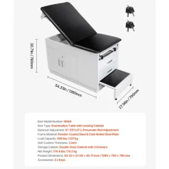 VEVOR Pro Medical Exam Table, Medical Examination Bed with Adjustable Backrest, Physical Therapy Exam Table with Locking Cabinet, 2 Drawers, Paper Roll Dispenser, Step Stool & Leg Rest, 500LBS Loading
