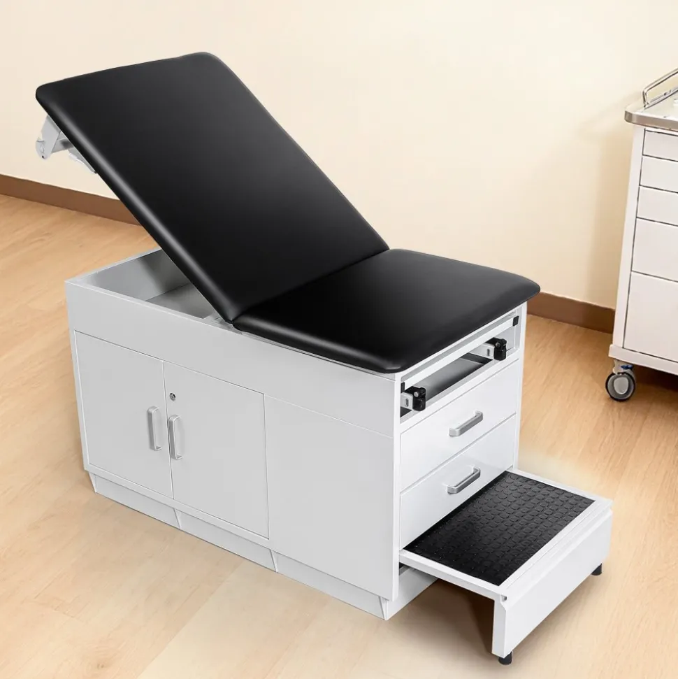 VEVOR Pro Medical Exam Table, Medical Examination Bed with Adjustable Backrest, Physical Therapy Exam Table with Locking Cabinet, 2 Drawers, Paper Roll Dispenser, Step Stool & Leg Rest, 500LBS Loading