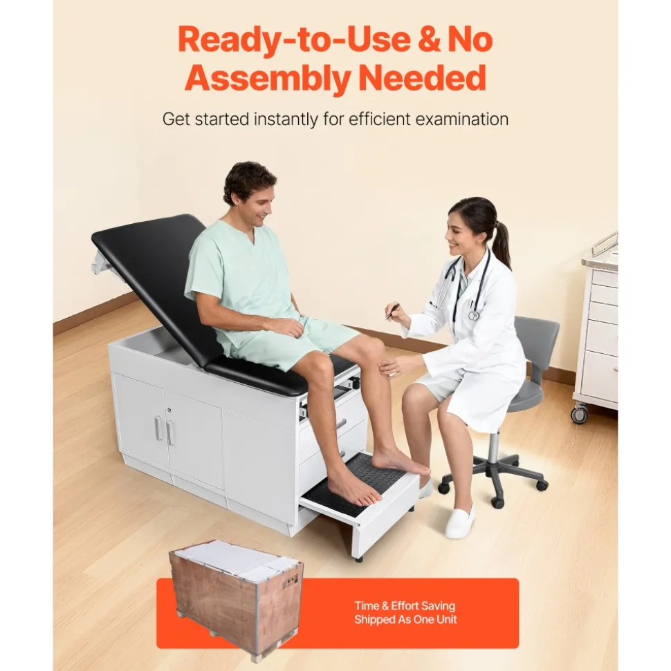 VEVOR Pro Medical Exam Table, Medical Examination Bed with Adjustable Backrest, Physical Therapy Exam Table with Locking Cabinet, 2 Drawers, Paper Roll Dispenser, Step Stool & Leg Rest, 500LBS Loading