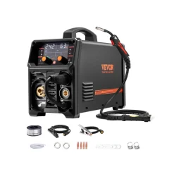 VEVOR Pro MIG Welder, 250A Pluse Mig Welding Machine, 5-in-1 Synergic Welder Machine MIG Pluse/Gas MIG/Flux Core MIG/Stick/Lift TIG, 110V/220V Dual Voltage Aluminum Mig Welder with LCD Screen Display