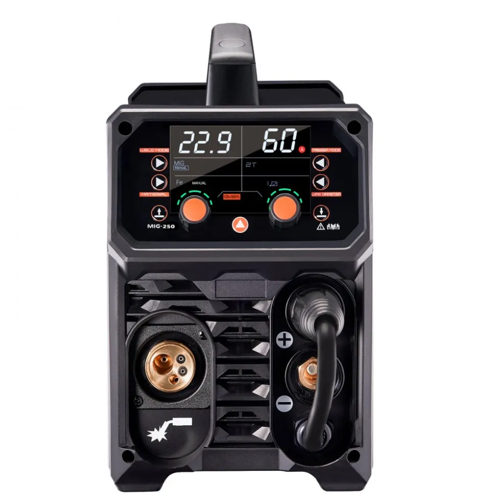 VEVOR Pro MIG Welder, 250A Pluse Mig Welding Machine, 5-in-1 Synergic Welder Machine MIG Pluse/Gas MIG/Flux Core MIG/Stick/Lift TIG, 110V/220V Dual Voltage Aluminum Mig Welder with LCD Screen Display