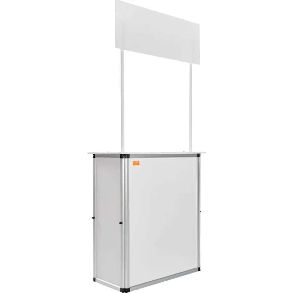 VEVOR Promotion Counter Table, Portable Tradeshow Podium Table, 30.91" x 14.96" x 71.46", Display Exhibition Counter Stand Booth Fair with Wall, Pop Up Podium with Storage Rack/Carrying Bag