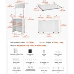 VEVOR Promotion Counter Table, Portable Tradeshow Podium Table, 30.91