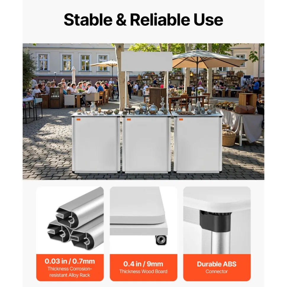 VEVOR Promotion Counter Table, Portable Tradeshow Podium Table, 30.91" x 14.96" x 71.46", Display Exhibition Counter Stand Booth Fair with Wall, Pop Up Podium with Storage Rack/Carrying Bag