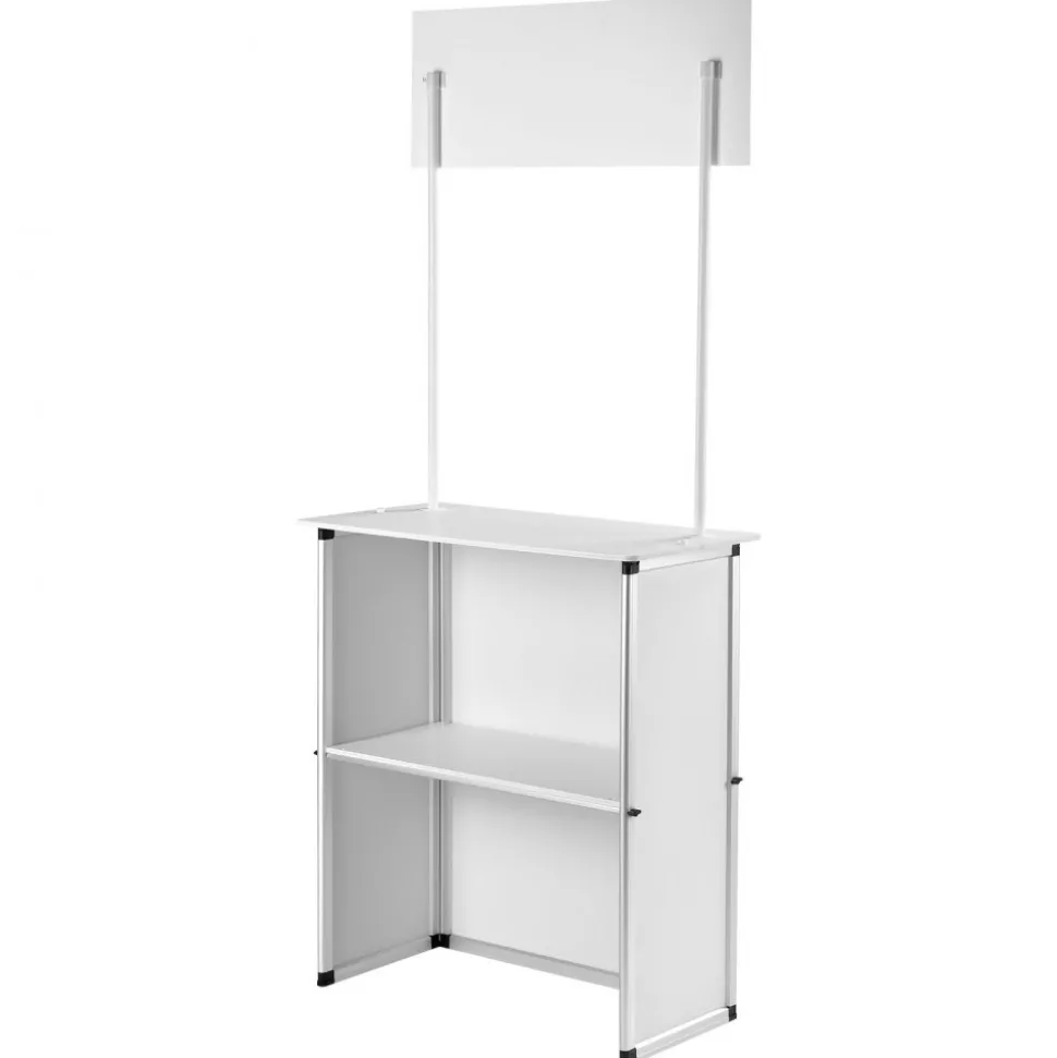VEVOR Promotion Counter Table, Portable Tradeshow Podium Table, 30.91" x 14.96" x 71.46", Display Exhibition Counter Stand Booth Fair with Wall, Pop Up Podium with Storage Rack/Carrying Bag