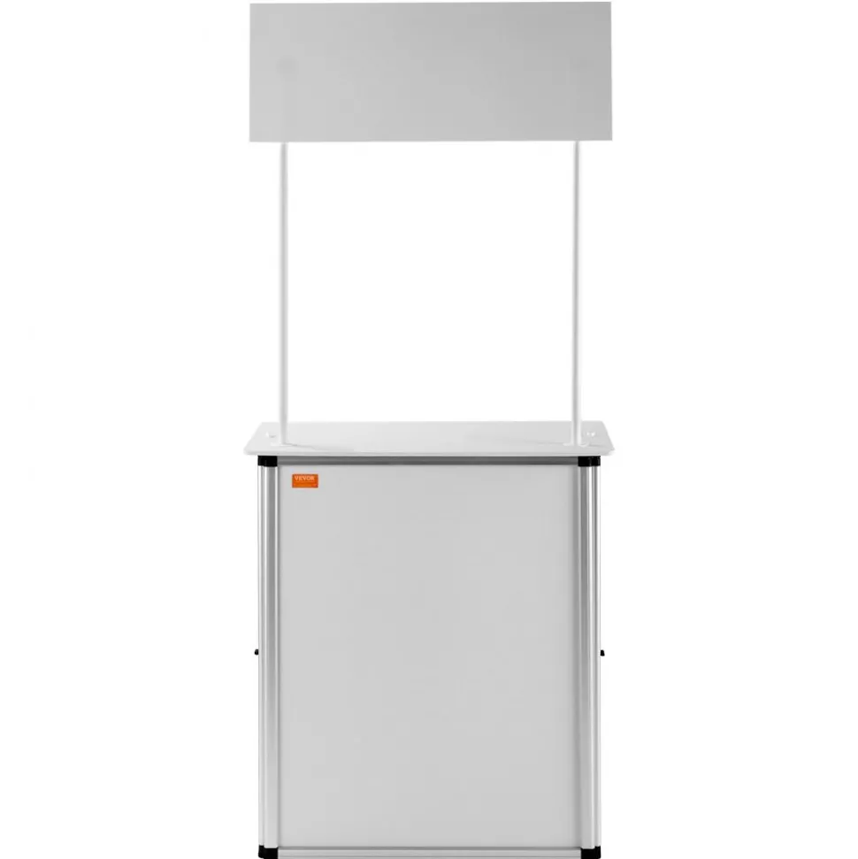 VEVOR Promotion Counter Table, Portable Tradeshow Podium Table, 30.91" x 14.96" x 71.46", Display Exhibition Counter Stand Booth Fair with Wall, Pop Up Podium with Storage Rack/Carrying Bag