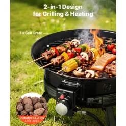 VEVOR Propane Fire Pit 24-Inch, 53,000 BTU Portable Gas Fire Pit, with Grill Grate & Lava Rocks, Adjustable Flame, Folding Legs,Smokeless Outdoor Firebowl for Camping, Patio, Backyard, Deck, RV, Black