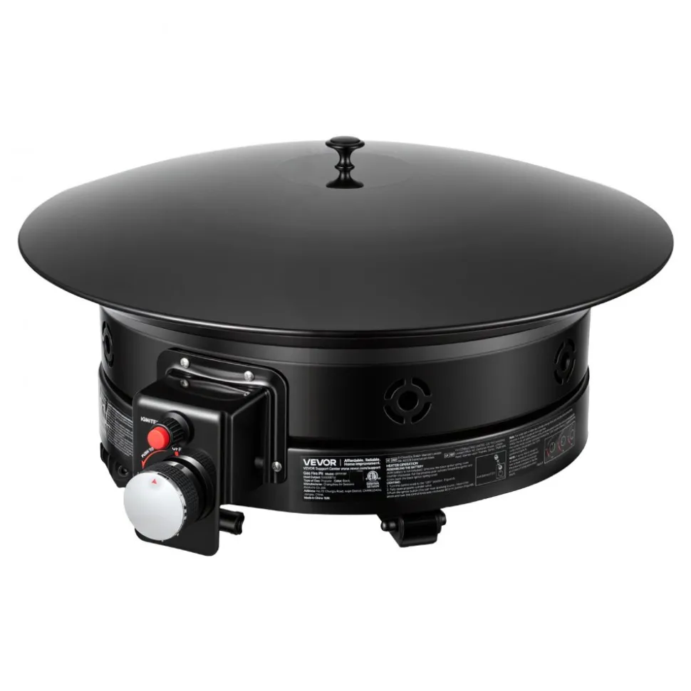 VEVOR Propane Fire Pit 24-Inch, 53,000 BTU Portable Gas Fire Pit, with Grill Grate & Lava Rocks, Adjustable Flame, Folding Legs,Smokeless Outdoor Firebowl for Camping, Patio, Backyard, Deck, RV, Black