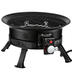 VEVOR Propane Fire Pit 24-Inch, 53,000 BTU Portable Gas Fire Pit, with Grill Grate & Lava Rocks, Adjustable Flame, Folding Legs,Smokeless Outdoor Firebowl for Camping, Patio, Backyard, Deck, RV, Black