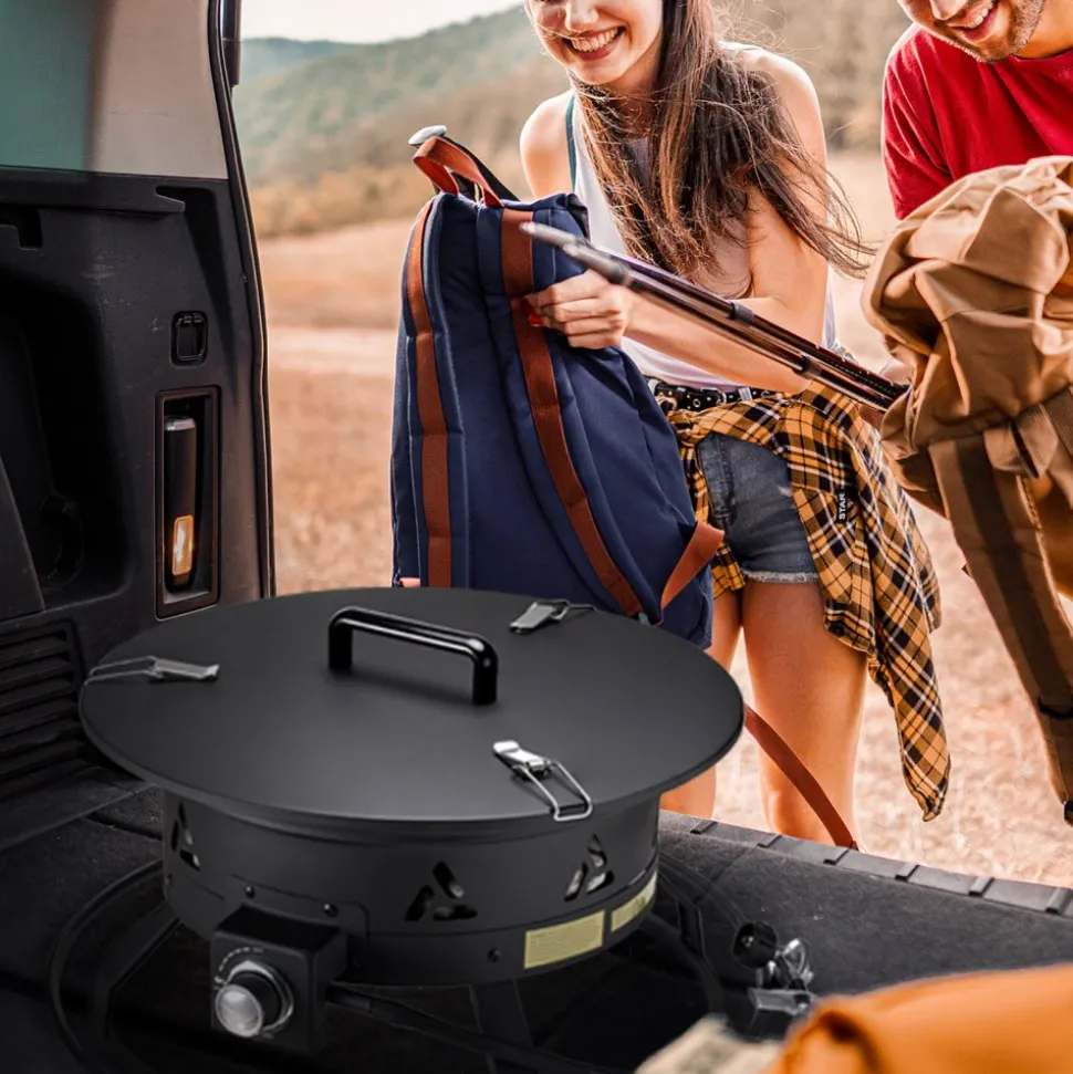 VEVOR Propane Fire Pit, 19-Inch Diameter Outdoor Portable Gas Fire Pit with Cover & Lava Rocks, Adjustable Flame Height Camping Firepit for Heating, Lighting, Gathering, 58,000 BTU, Black