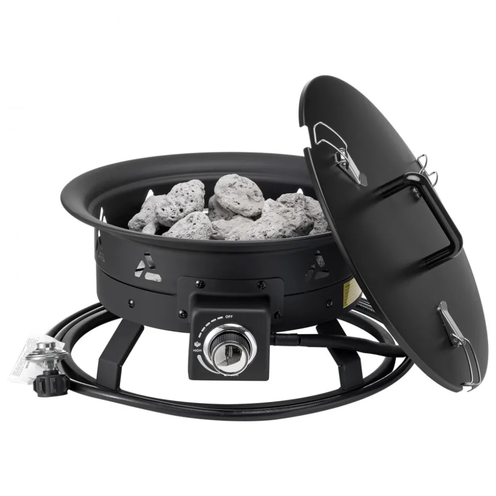 VEVOR Propane Fire Pit, 19-Inch Diameter Outdoor Portable Gas Fire Pit with Cover & Lava Rocks, Adjustable Flame Height Camping Firepit for Heating, Lighting, Gathering, 58,000 BTU, Black
