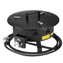 VEVOR Propane Fire Pit, 19-Inch Diameter Outdoor Portable Gas Fire Pit with Cover & Lava Rocks, Adjustable Flame Height Camping Firepit for Heating, Lighting, Gathering, 58,000 BTU, Black