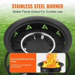 VEVOR Propane Fire Pit, 19-Inch Diameter Outdoor Portable Gas Fire Pit with Cover & Lava Rocks, Adjustable Flame Height Camping Firepit for Heating, Lighting, Gathering, 58,000 BTU, Black
