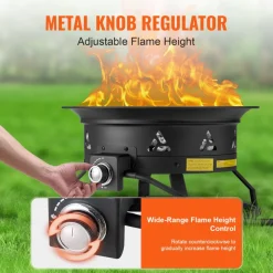 VEVOR Propane Fire Pit, 24-Inch Diameter Outdoor Portable Gas Fire Pit with Cover & Lava Rocks, Adjustable Flame Height Camping Firepit for Heating, Lighting, Gathering, 58,000 BTU, Black