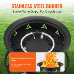 VEVOR Propane Fire Pit, 24-Inch Diameter Outdoor Portable Gas Fire Pit with Cover & Lava Rocks, Adjustable Flame Height Camping Firepit for Heating, Lighting, Gathering, 58,000 BTU, Black