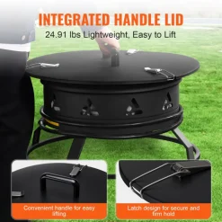 VEVOR Propane Fire Pit, 24-Inch Diameter Outdoor Portable Gas Fire Pit with Cover & Lava Rocks, Adjustable Flame Height Camping Firepit for Heating, Lighting, Gathering, 58,000 BTU, Black