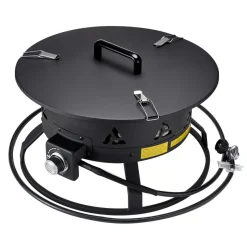 VEVOR Propane Fire Pit, 24-Inch Diameter Outdoor Portable Gas Fire Pit with Cover & Lava Rocks, Adjustable Flame Height Camping Firepit for Heating, Lighting, Gathering, 58,000 BTU, Black