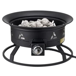 VEVOR Propane Fire Pit, 24-Inch Diameter Outdoor Portable Gas Fire Pit with Cover & Lava Rocks, Adjustable Flame Height Camping Firepit for Heating, Lighting, Gathering, 58,000 BTU, Black