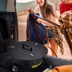 VEVOR Propane Fire Pit, 24-Inch Diameter Outdoor Portable Gas Fire Pit with Cover & Lava Rocks, Adjustable Flame Height Camping Firepit for Heating, Lighting, Gathering, 58,000 BTU, Black