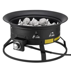 VEVOR Propane Fire Pit, 24-Inch Diameter Outdoor Portable Gas Fire Pit with Cover & Lava Rocks, Adjustable Flame Height Camping Firepit for Heating, Lighting, Gathering, 58,000 BTU, Black