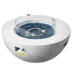 VEVOR Propane Fire Pit, Outdoor Concrete Gas Fire Pit, 39 in Tabletop with Lava Rocks, Lid,Rain Cover,Adjust Flame Height Camping Firepit for Heating, Lighting, 50000 BTU
