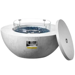 VEVOR Propane Fire Pit, Outdoor Concrete Gas Fire Pit, 39 in Tabletop with Lava Rocks, Lid,Rain Cover,Adjust Flame Height Camping Firepit for Heating, Lighting, 50000 BTU