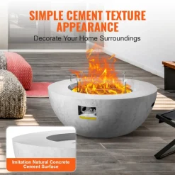 VEVOR Propane Fire Pit, Outdoor Concrete Gas Fire Pit, 39 in Tabletop with Lava Rocks, Lid,Rain Cover,Adjust Flame Height Camping Firepit for Heating, Lighting, 50000 BTU