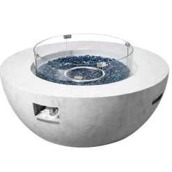 VEVOR Propane Fire Pit, Outdoor Concrete Gas Fire Pit, 39 in Tabletop with Lava Rocks, Lid,Rain Cover,Adjust Flame Height Camping Firepit for Heating, Lighting, 50000 BTU