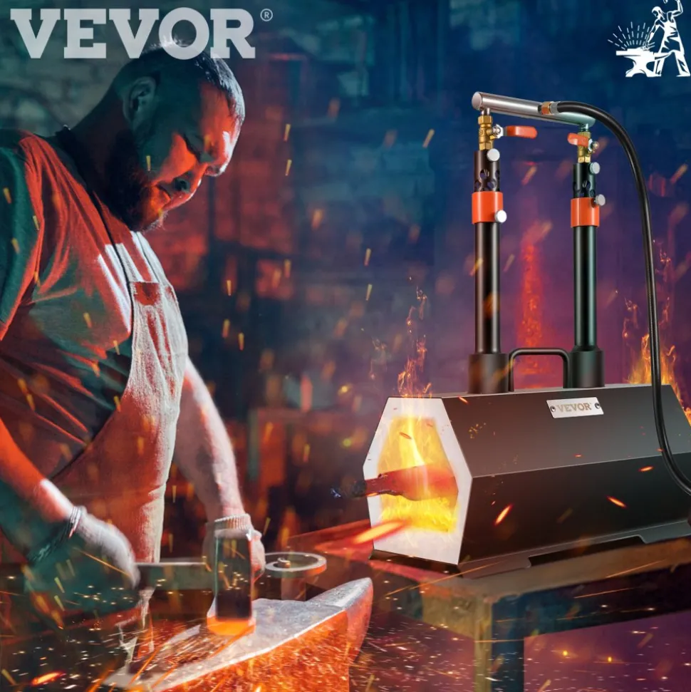 VEVOR Propane Forge Portable, Double Burner Tool and Knife Making, Large Capacity Blacksmith Farrier Forges, Mini Furnace Blacksmithing, Gas Forging Tools and Equipment, Complete Kit