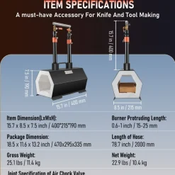 VEVOR Propane Forge Portable, Double Burner Tool and Knife Making, Large Capacity Blacksmith Farrier Forges, Mini Furnace Blacksmithing, Gas Forging Tools and Equipment, Complete Kit