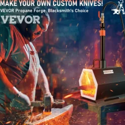 VEVOR Propane Forge Portable, Single Burner Tool and Knife Making, Large Capacity Blacksmith Farrier Forges, Mini Furnace Blacksmithing, Gas Forging Tools and Equipment, Complete Kit