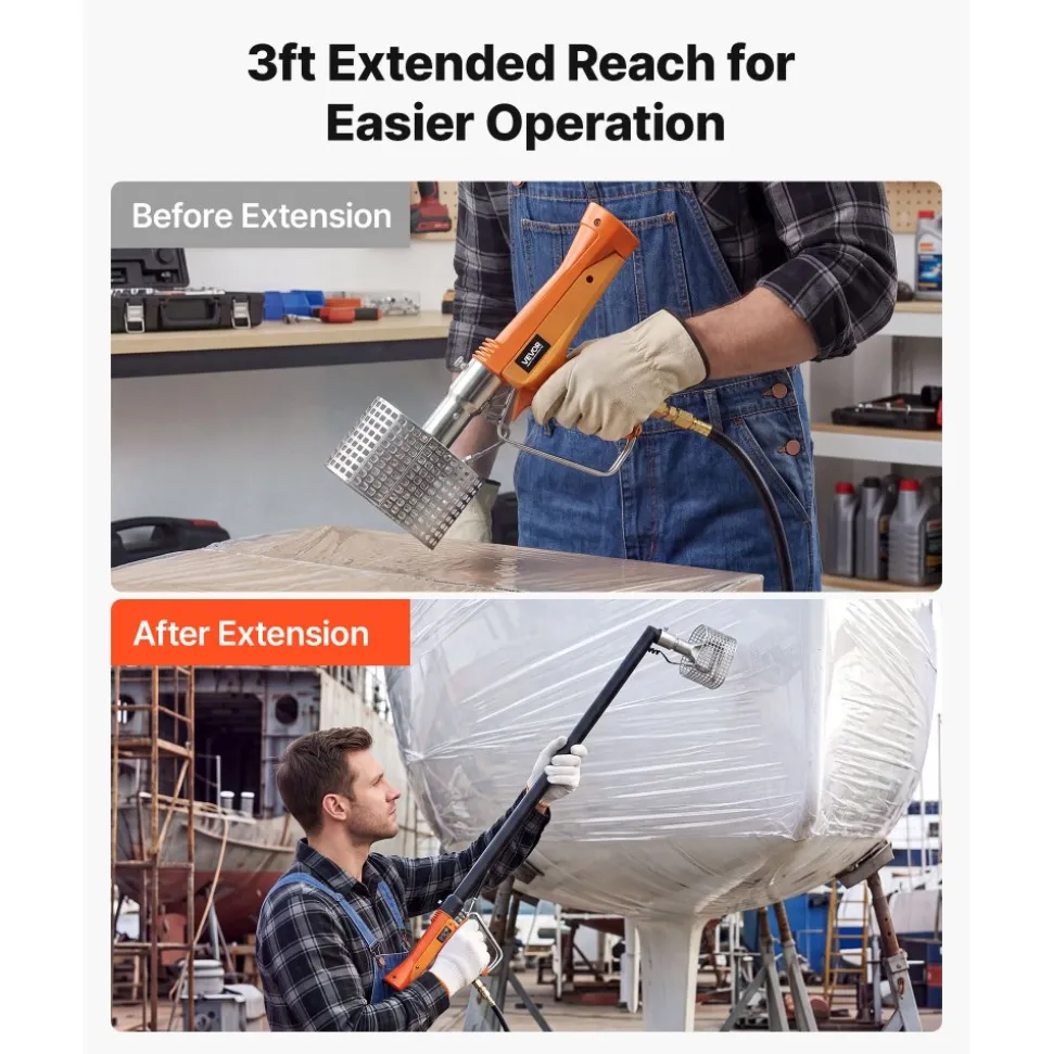 VEVOR Propane Heat Gun with 3FT Extension Pole, Up to 168280 BTU Hot Air Gun with 26 FT Hose and Carrying Case, Ideal for Boat Plastic Film Shrink Wrapping, Pallet Packaging, Crafting