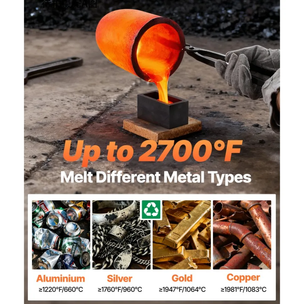 VEVOR Propane Melting Furnace Kit, 12KG Large Capacity Foundry Home Kilns,Stainless Steel Smelter, Blacksmithing Forge with Crucible an Tongs Kiln, For Metal Scrap Recycle, Gold Copper Silver Casting