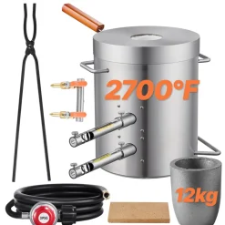 VEVOR Propane Melting Furnace Kit, 12KG Large Capacity Foundry Home Kilns,Stainless Steel Smelter, Blacksmithing Forge with Crucible an Tongs Kiln, For Metal Scrap Recycle, Gold Copper Silver Casting