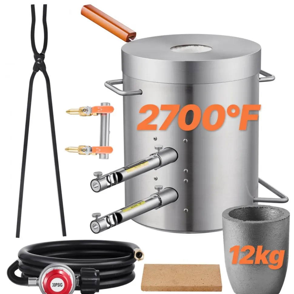 VEVOR Propane Melting Furnace Kit, 12KG Large Capacity Foundry Home Kilns,Stainless Steel Smelter, Blacksmithing Forge with Crucible an Tongs Kiln, For Metal Scrap Recycle, Gold Copper Silver Casting