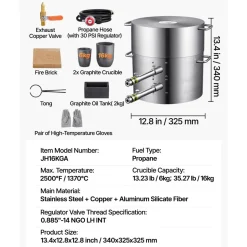 VEVOR Propane Melting Furnace Kit, 16KG/35lbs Gas Metal Melting Furnace Kit, Dual Burner Foundry Home Kiln with Crucibles and Tongs, Smelting Casting Tool for Gold Silver Copper Aluminum Metal Recycle