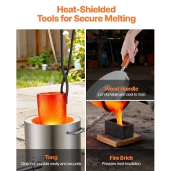 VEVOR Propane Melting Furnace Kit, 8KG/18lbs Gas Metal Melting Furnace Kit, Foundry Home Kiln with Crucible, Tongs, Wooden Handle, Smelting Casting Tool for Gold Silver Copper Aluminum Metal Recycle