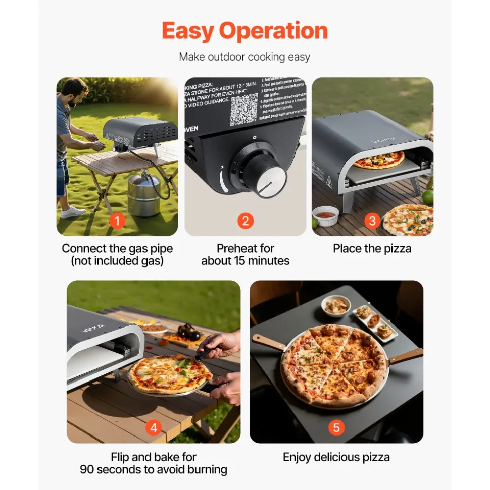 VEVOR Propane Outdoor Pizza Oven, 12 Inch Gas Pizza Maker, Portable Pizza-Cooker with Thickened Pizza-Stone, Carry Bag, Pizza-Oven for Outside Backyard Patio Camping, Black